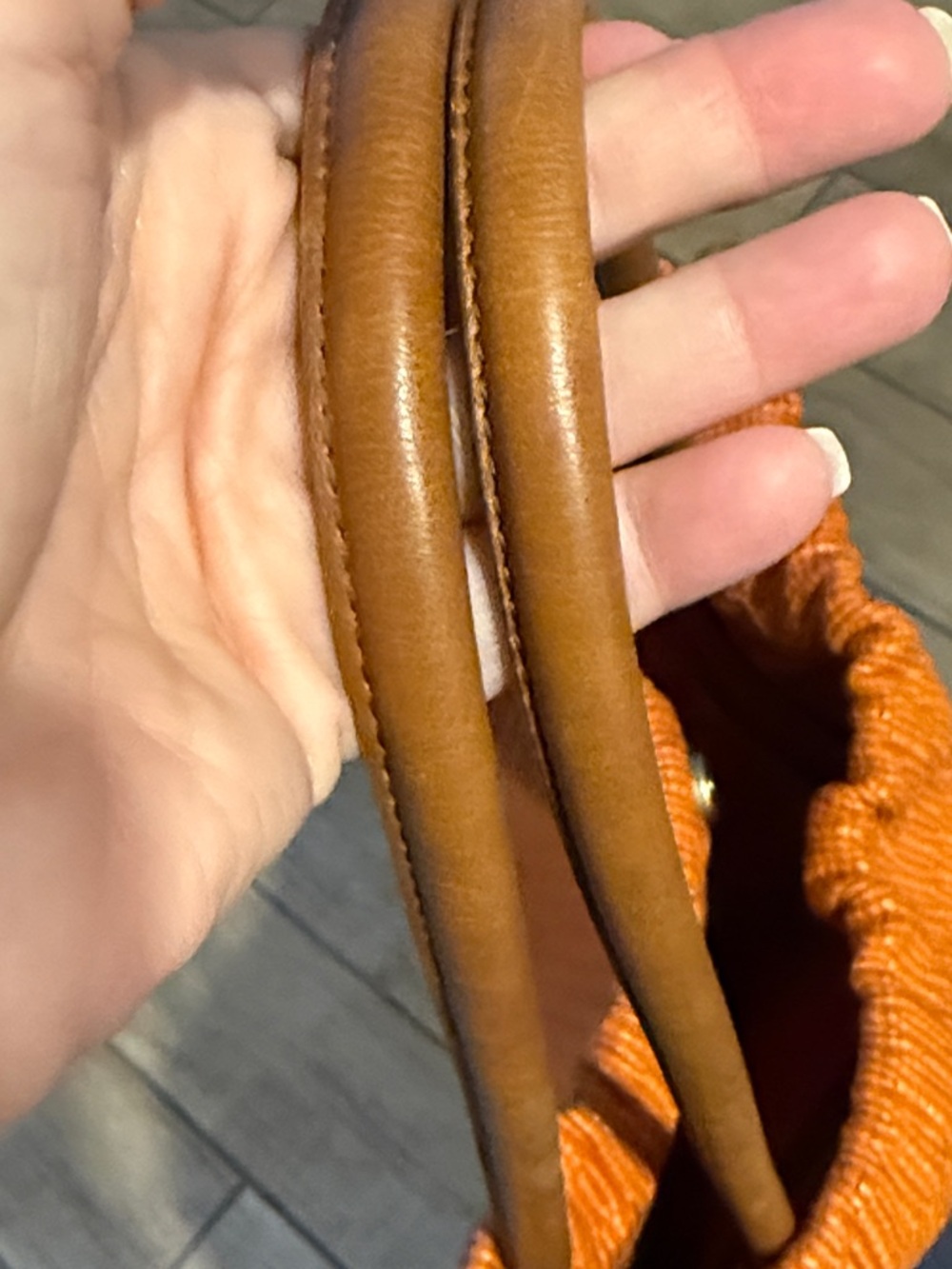 Furla Orange Textured Shoulder Tote with Tan Handles - Picture 5 of 8